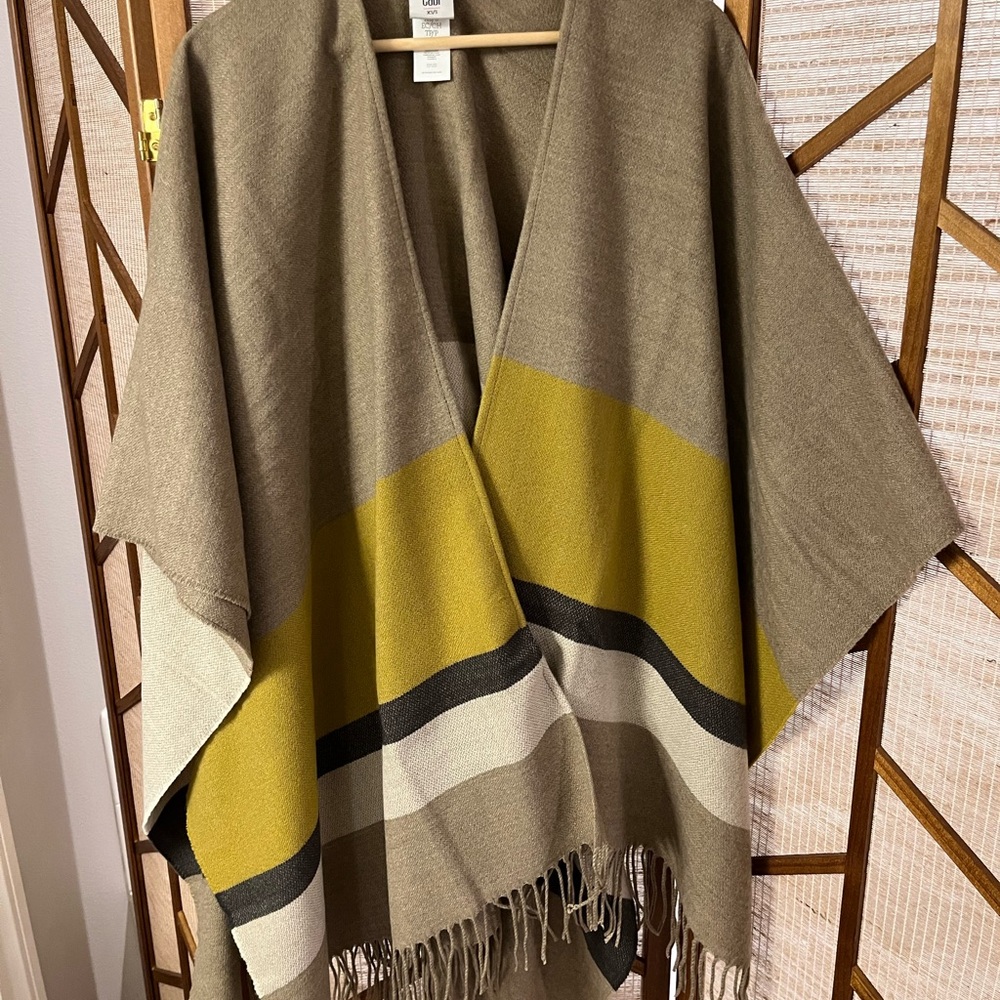 CAbi Cozy Tan and Yellow Shawl